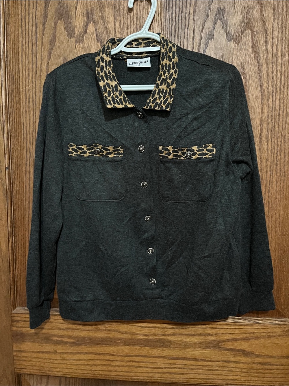 Alfred Dunner Charcoal sweater with Leopard Accents